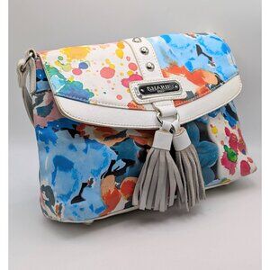 SHARIF 1827 Leather Purse Handbag Crossbody Floral Paint Splatter Colorful White